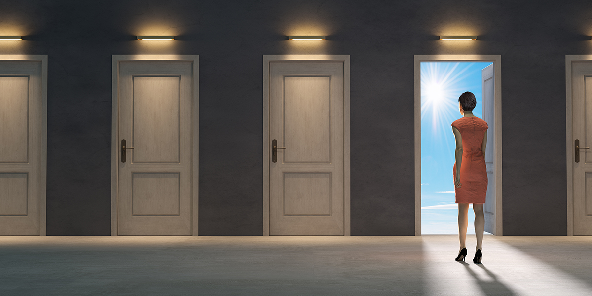 Doors representing marketing career paths