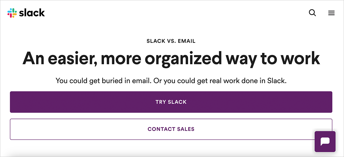 Logo and tag line for Slack. "An easier, more organized way to work."
