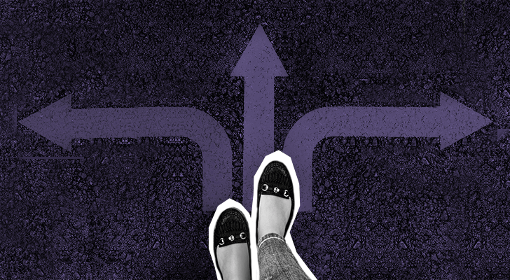 Feet at a crossroads.